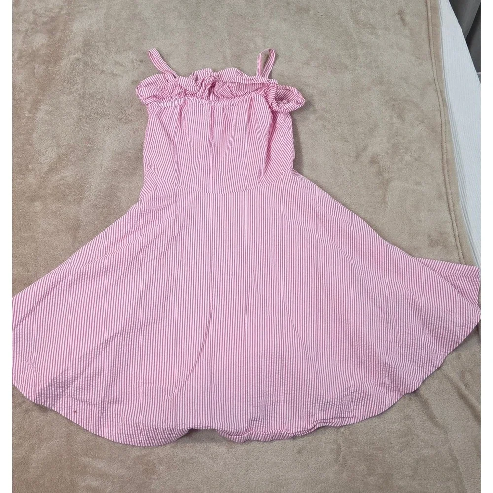 Polo Ralph Lauren Seersucker Dress Girls Size 10 Pink & White Striped Lined GOOD